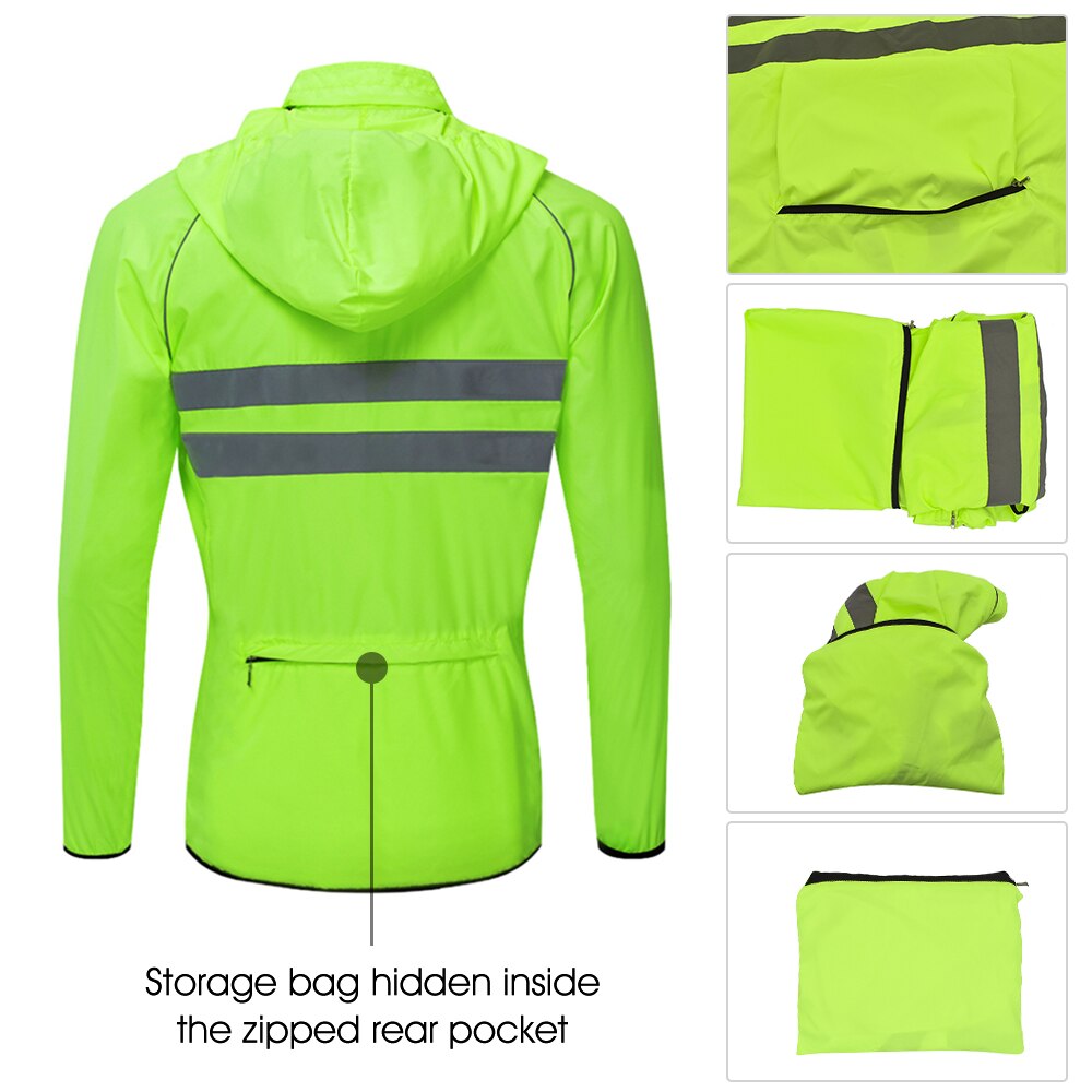 Windproof Hooded Cycling Jacket Breathable High Visibility Reflective Men Bike Bicycle Riding Sports Coat Jacket