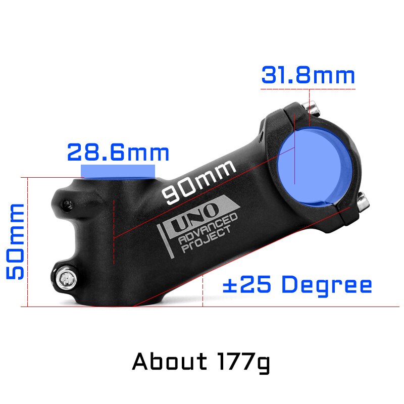 UNO 25 stopni Droga mostek rowerowy kierownica mtb trzon wspornik rowerowy Handlear pion stop 31.8mm 70/80/90/100/110mm części robić roweru górskiego: 31.8x90mm 25 stem