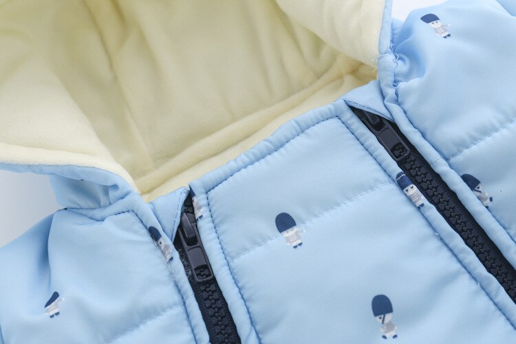 Vinter børn baby pige tøj blå tegneserie trykt tyk bomuld baby dreng romper og handsker nyfødt snøredragt