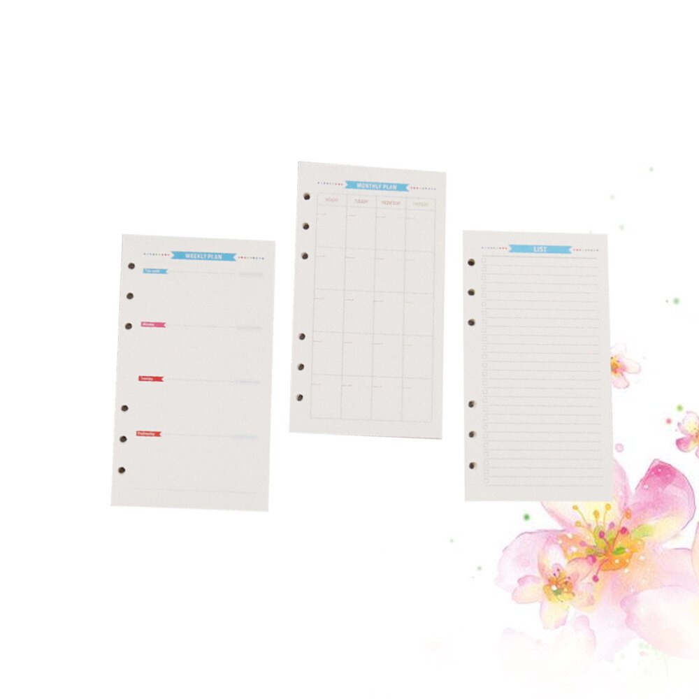 3 Sets 6-Hole Loose-leaf Filler Papers Assorted Replacement Spiral Notebook Paper (A5)