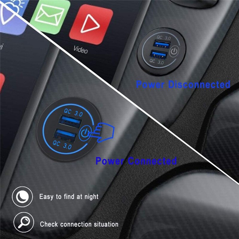 TKEY QC 3.0 przełącznik dotykowy samochód podwójna ładowarka USB gniazdo wodoodporny uniwersalny telefon komórkowy ciężarówka ładowania tablet opłata dla iphone