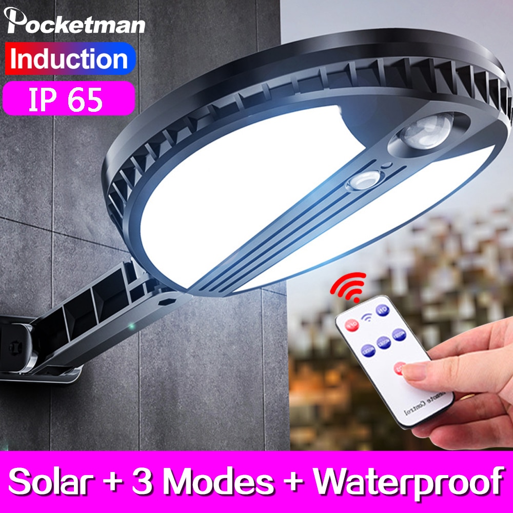 IP65 Waterdichte Outdoor Zonne-verlichting 100W Led-straatverlichting Solar Ronde Wandlamp Met Afstandsbediening Home Tuin Hek lamp