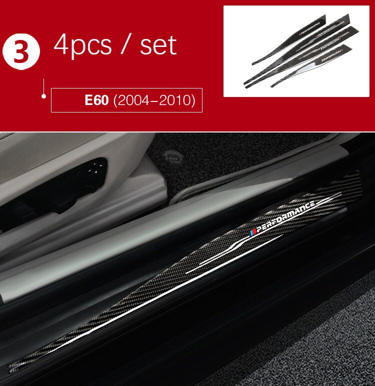 Umbral de puerta protectores de placa de desgaste de fibra de carbono de umbral de puerta s pegatinas para BMW F10 F30 F34 E70 X1 X5 X6 E90 E70 E71 Accesorios: E60 2004-2010
