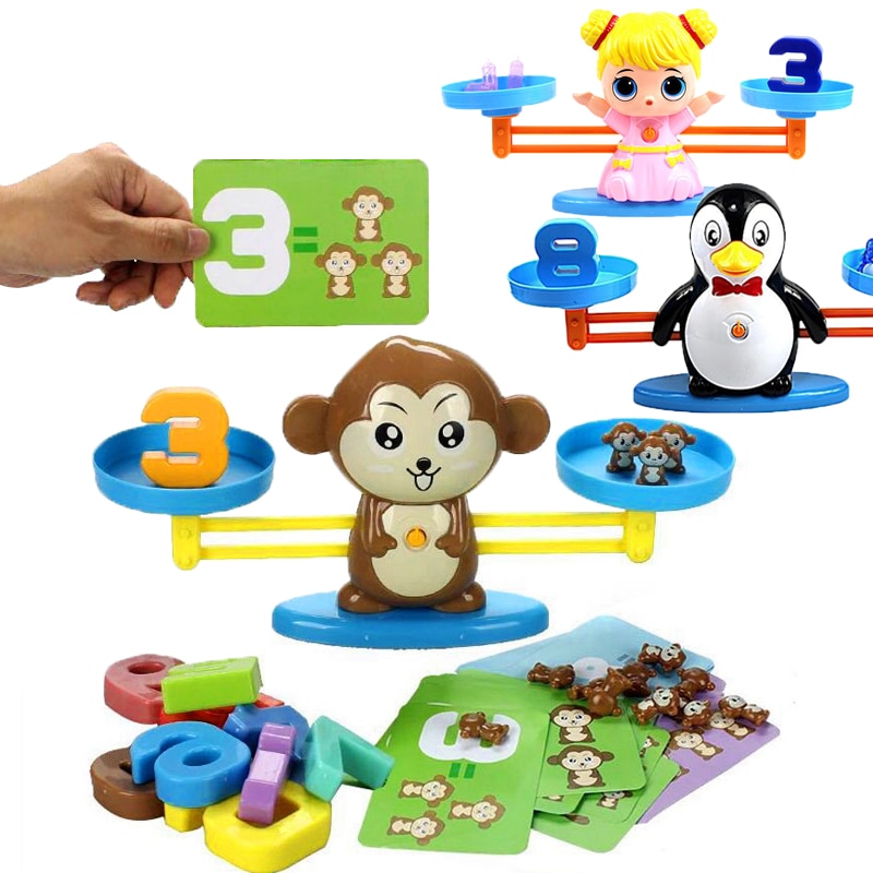 Montessori Math Match Toy Monkey Cow Balancing Scale Preschool Number Balance Toys Baby Educational Learning Board Game