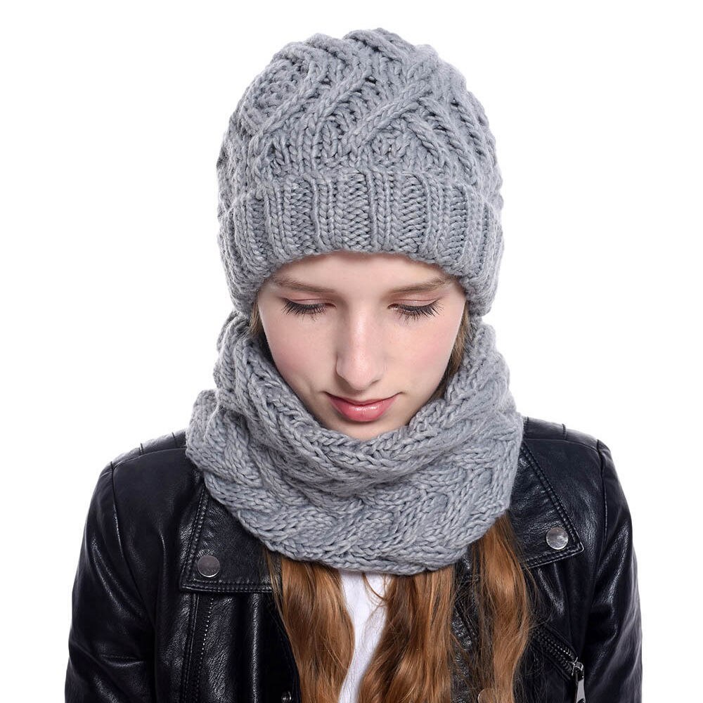 Wintersjaal muts set gebreide muts voor dames winter warme stretch gebreide muts volwassen outfit meisjes gebreide muts met sjaal  wh108d