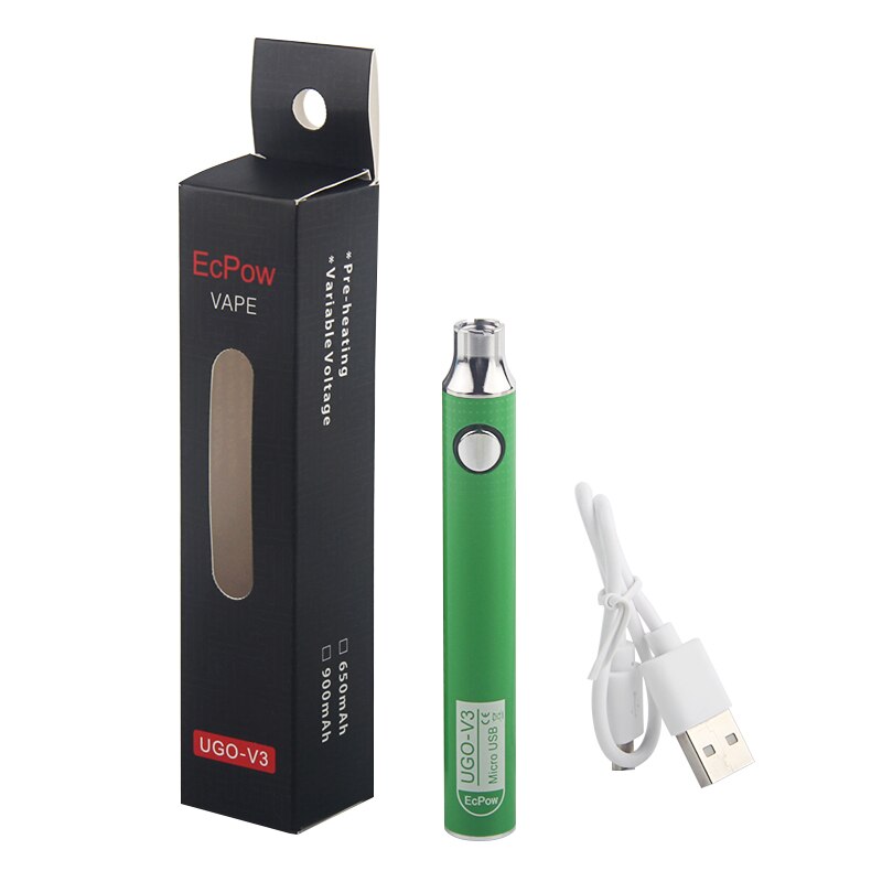 5Pcs Original UGO V3 510 Thread Battery With Micro USB Charger Preheat Variable Voltage Popular Pen For Thick Oil CBD Cartridge: Green / 900mah