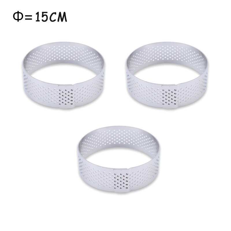 Tart Ring Stainless Steel Tartlet Mold Circle Cutter Pie Ring Heat-Resistant Perforated Cake Mousse Molds Tart Pastry: 15cm 3pcs