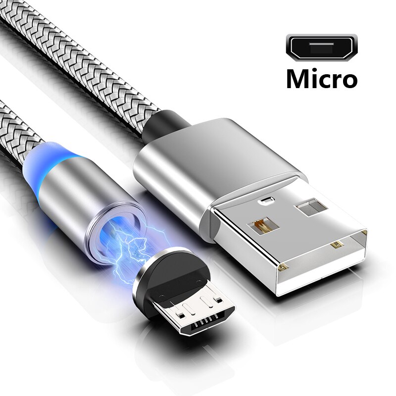Magnetyczny kabel mikro USB ładowarka telefonów z systemem android szybkie ładowanie dla Samsung dla S3 S4 S5 J1 J2 J3 J5 J7 A3 A5 A7 2016 G530 C7 C8 N7100: srebro