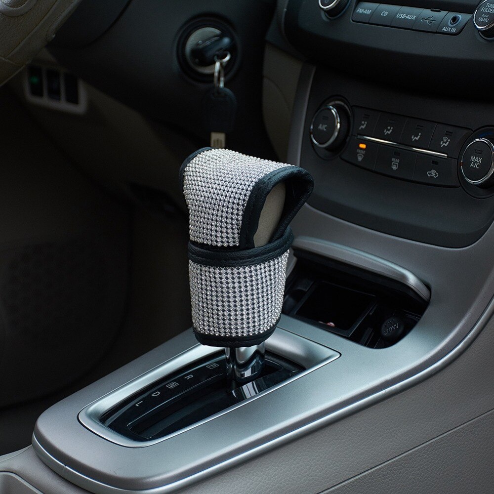 Cubierta pomo de palanca de cambios con estilo para collares y pomo de cambio de coche con diamantes brillantes ostentosos decoración cubiertas de estacionamiento accesorios para automóviles PU