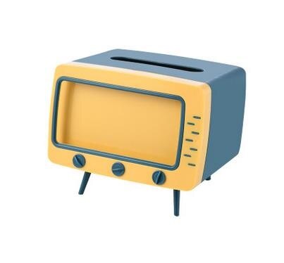 Boîte à mouchoirs créative en forme de télévision avec support de téléphone portable, distributeur Vintage pour serviettes de table, multifonctionnelle, nouveauté: Bleu