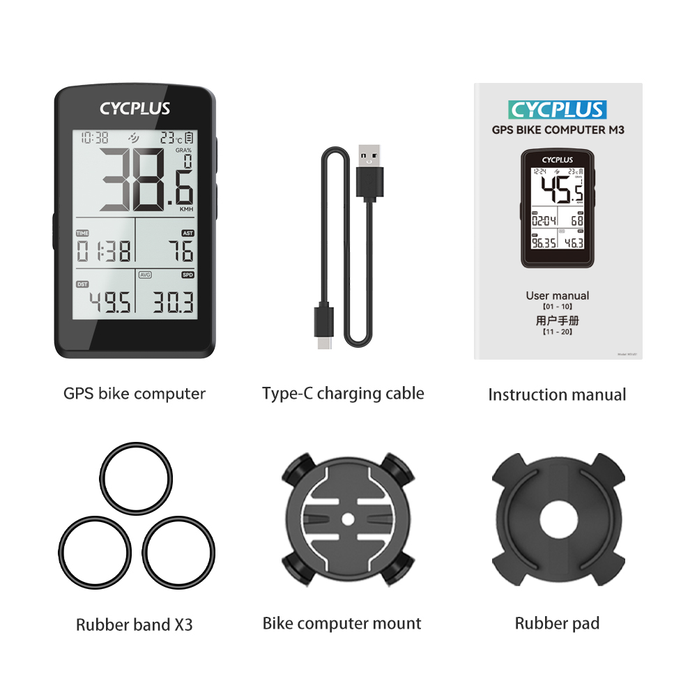 CYCPLUS M3 Fietsaccessoires GPS Fietscomputer Draadloos ANT+ BLE 5.0 Waterdichte snelheidsmeter Fietsen Snelheid Cyclocomputer: YELLOW