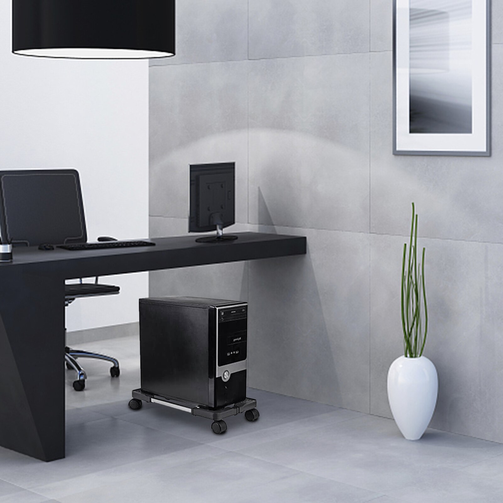 Computer Towers Stand Cart Mobile Adjustable Computer CPU Holder With Locking Caster Wheels For Computer Cases PC Black