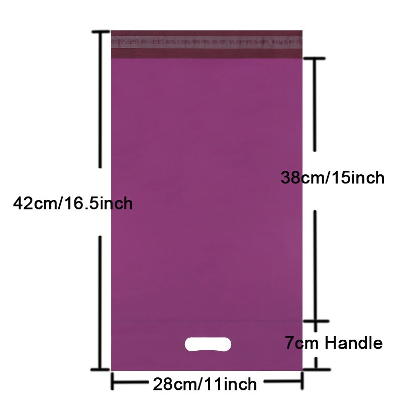 10Pcs Gedrukt Tote Zak Express Zak Met Handvat Koerier Zak Zelfklevende Lijm Dikke Waterdichte Plastic Poly Envelop mailing Zak: Purple Plain-28cm