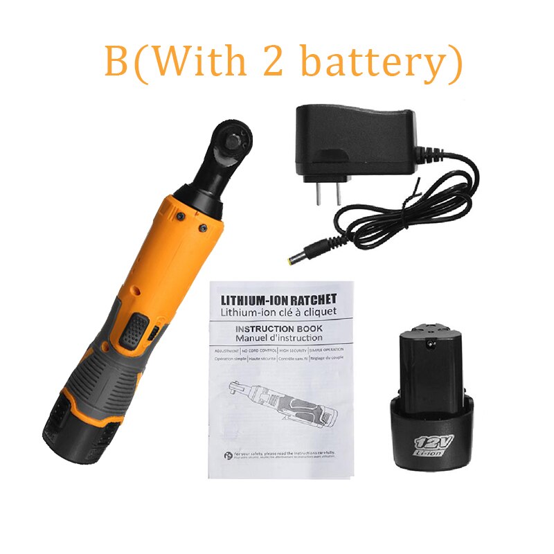 12V Electric Cordless Wrench Ratchet Wrench 3/8 Angle Drill Screwdriver Scaffolding 65NM Rechargeable Spanner With 1/ 2 Batter: 2 Battery