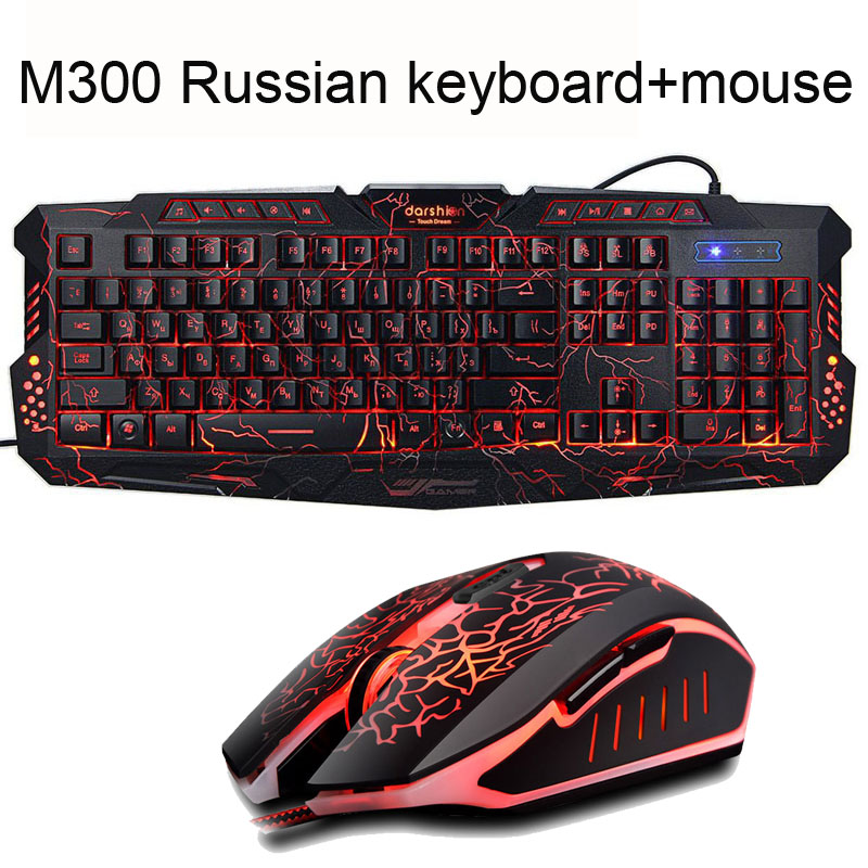hinterleuchtet Russisch/Englisch Spielen Tastatur + Riss Spielen Maus 6 Tasten Atmen Licht Bunte Mäbenutzen: Russina Riss