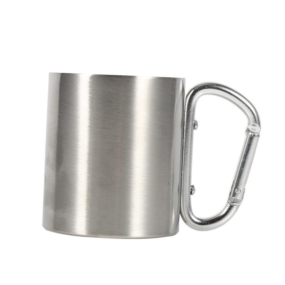 220ML Stainless Steel Metal Camping Cups Traveling Outdoor Cup Double Wall Mug With Carabiner Hook Handle Coffee Mug Tea Cup