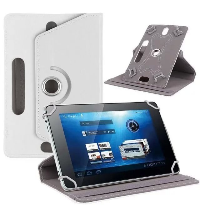 For Medion LifeTab S9714 10 inch/E10315 E10311 10.1 inch Universal Tablet PU Leather Cover Case 360 Degree Rotating Free Pen: White
