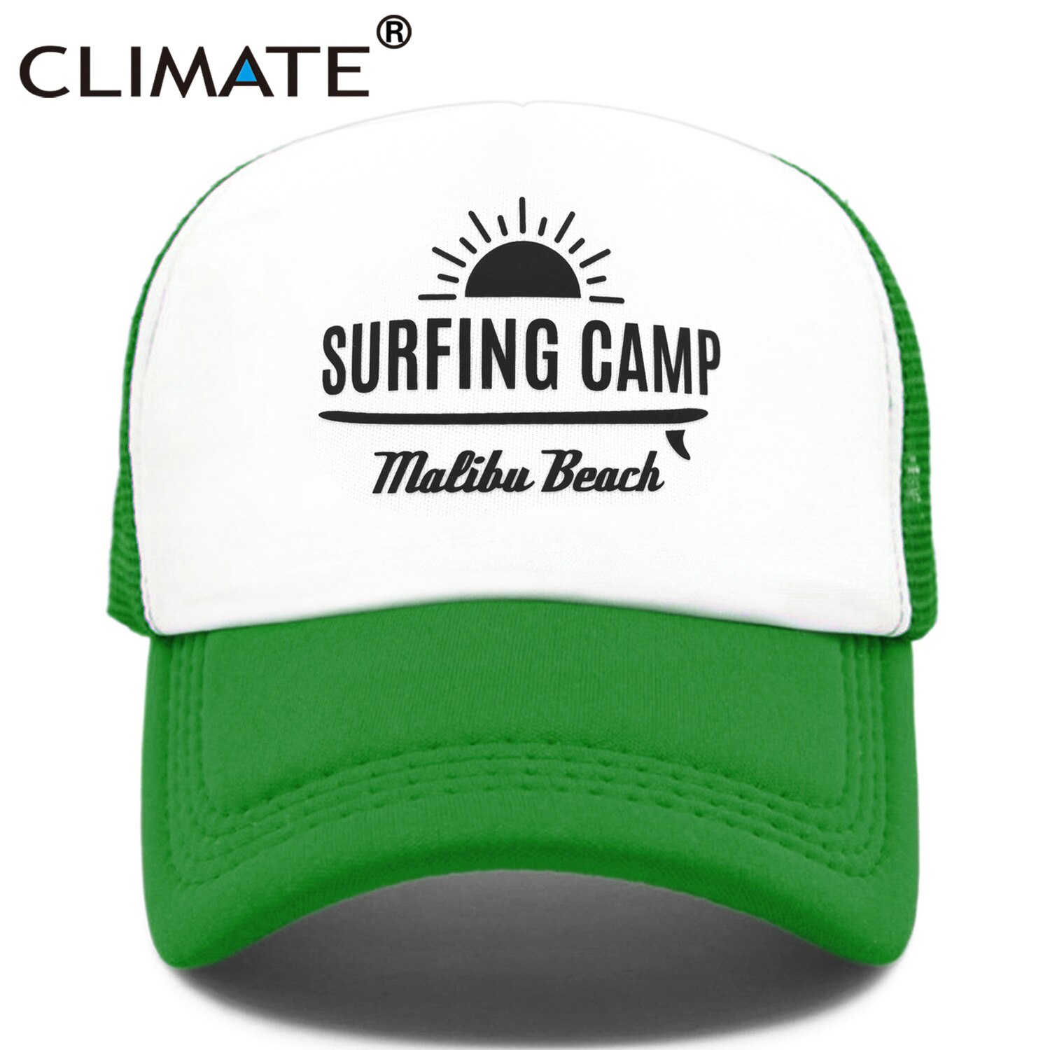 CLIMATE Surfing Camp Cap Malibu Beach Trucker Cap Hat Surfing Fan Surfer Hip Hop Cap Surfboard Surf Riding Mesh Cap Hat Youth: Green