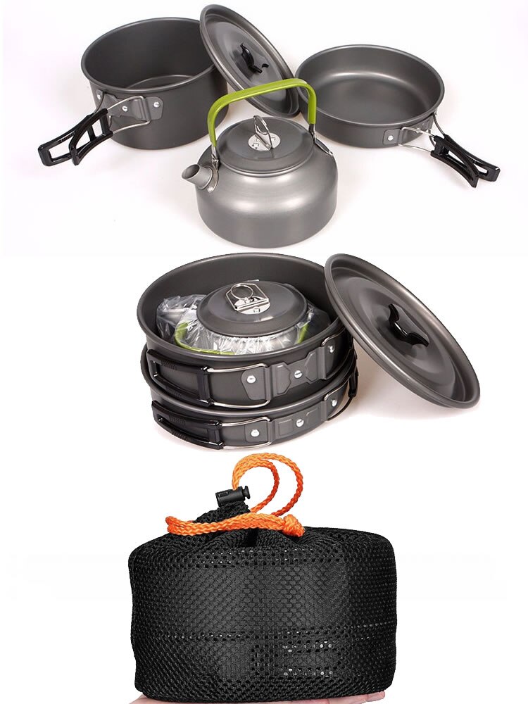 Outdoor portable camping pot 1-2 person barbecue pot and tableware
