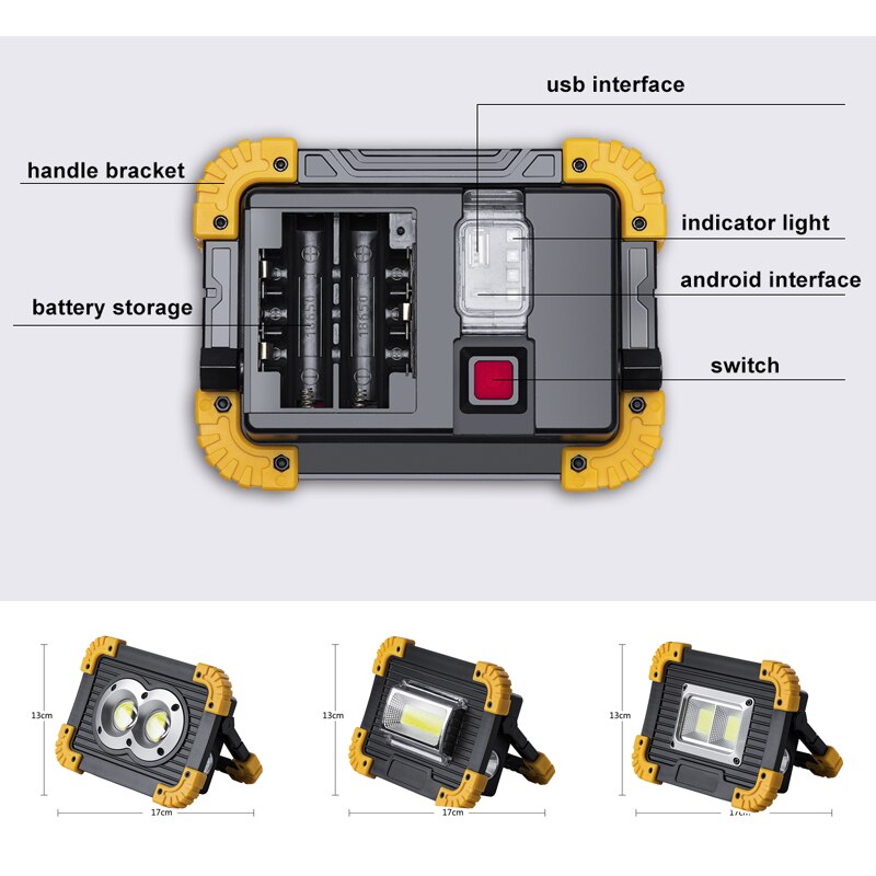 Batería portátil Spotlig 18650 con linterna LED recargable como banco de energía equipo de Camping para lámpara de Camping linterna al aire libre