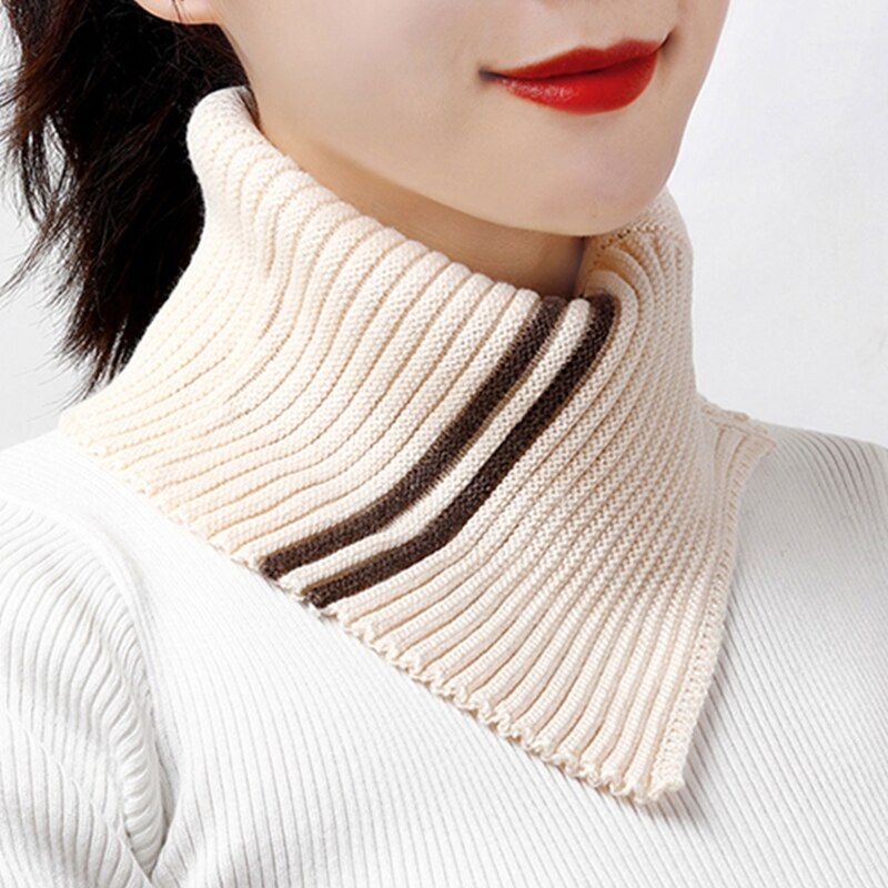 Winter Turtleneck False Collar Knit Striped Detachable Scarf Stretch Neck Warmer