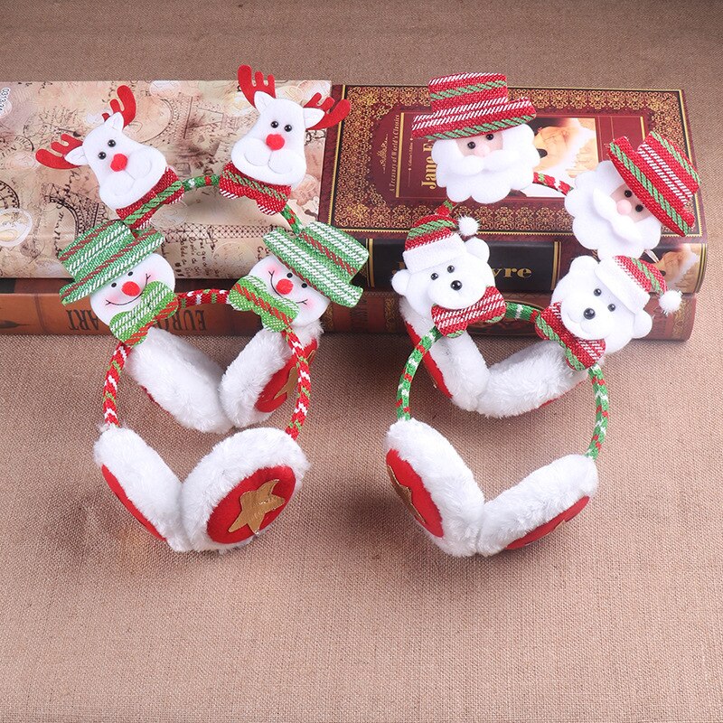10pcs Christmas Earmuffs Reindeer Snowman Santa Claus Soft Headband Winter Accessories Party Dress Up Birthday Wedding Cosplay