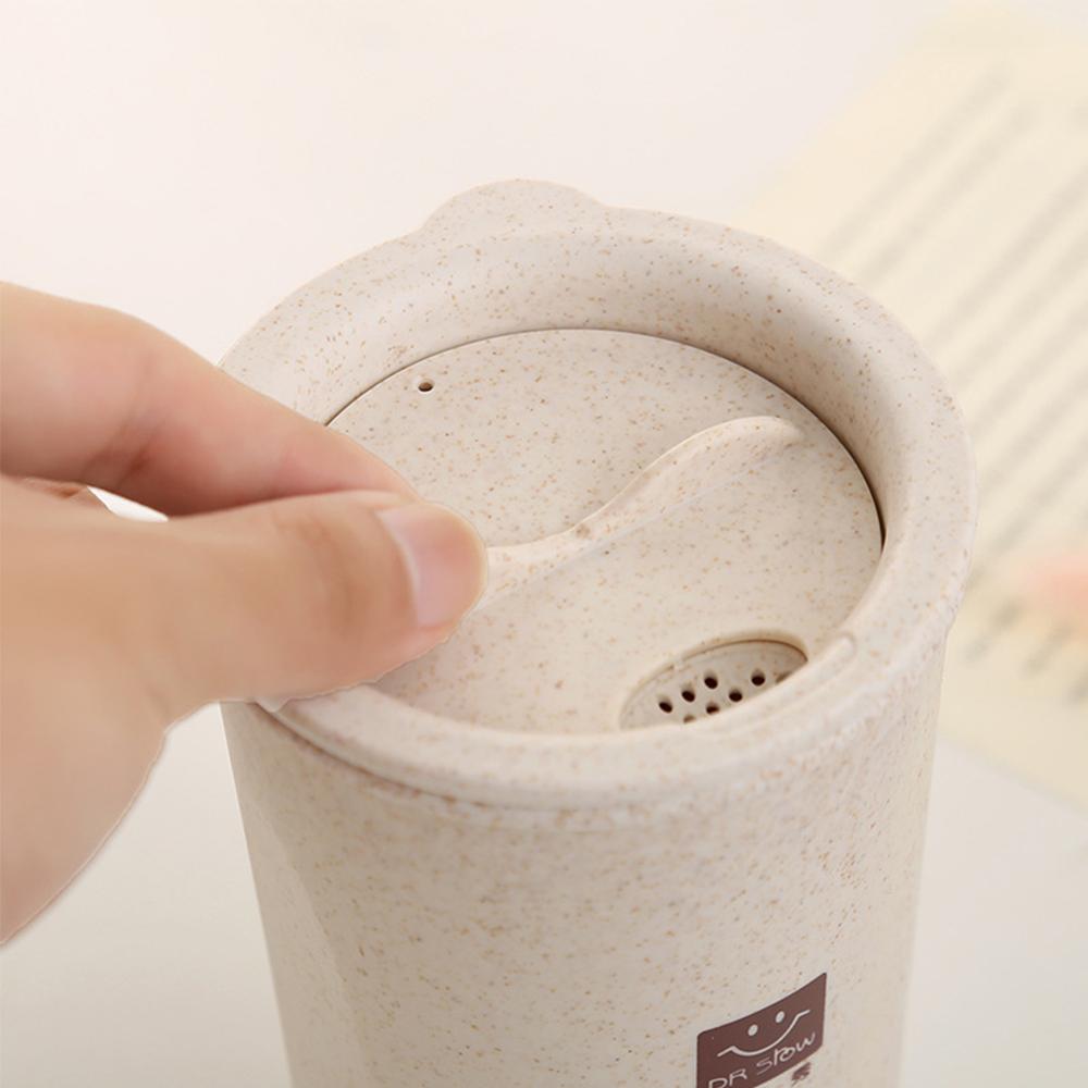 Eco-friendly Drinking Cup 280ML Unbreakable Reusable Two-layer Insulation Wheat Fiber Straw Coffee Cup Travel Mug Leak-proof