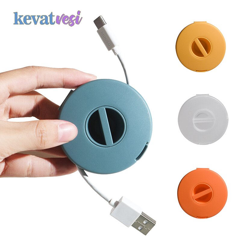 Kabelbeholder rund trådbinder boks bærbar telefon datakabel opbevaringsboks etui usb oplader holder ledningsboks