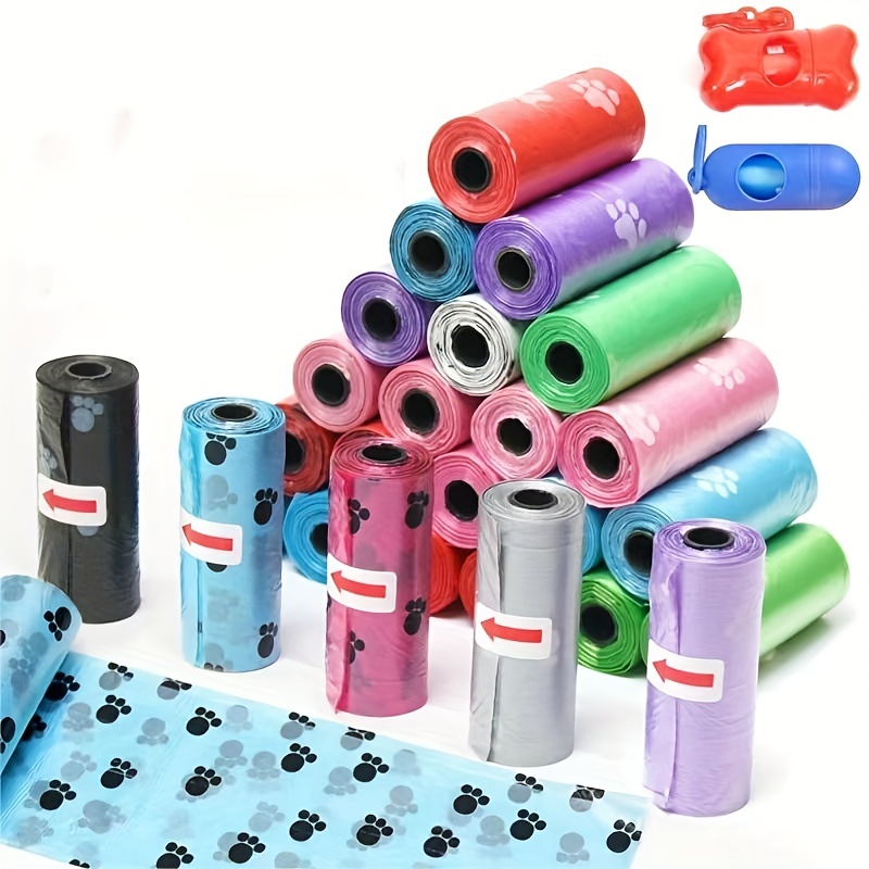 1200 pièces couleur aléatoire dessin animé patte graphique chien merde sacs animaux de compagnie merde sacs anti-fuite chien déchets sacs pour fournitures pour animaux de compagnie