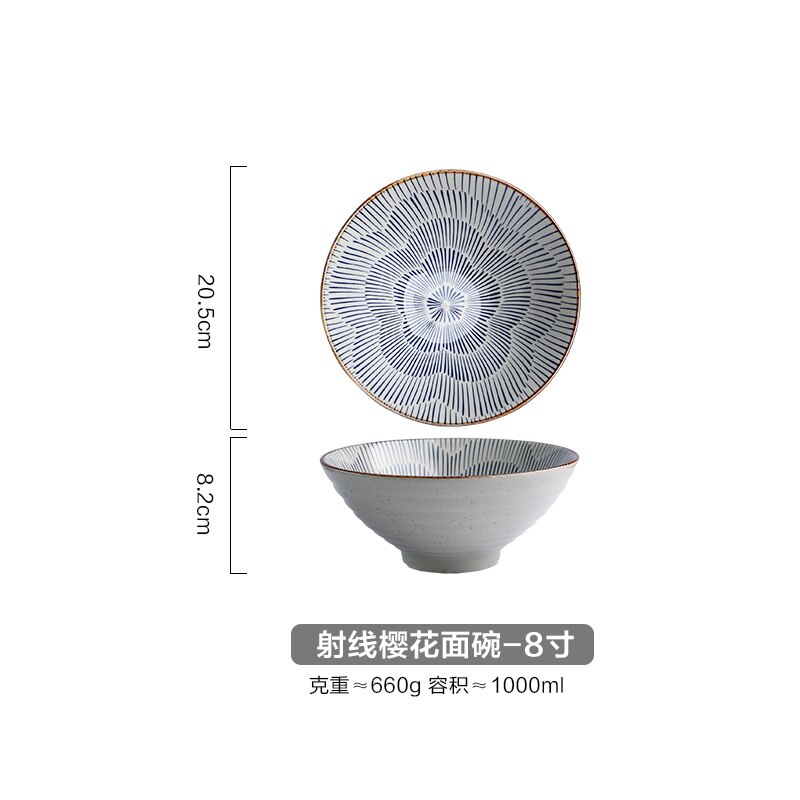 Japanse 8 Inch Creatieve Servies Commerciële Bamboe Hoed Keramische Kom, Huishoudelijke Grote Ramen, Rijst, Noedels, soepkom: E