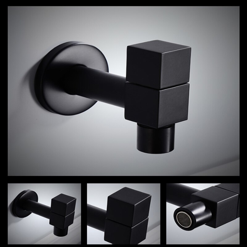 Robinet mural laiton simple froid evier robinet noir eau robinet pour salle de bain lave linge evier vadrouille piscine
