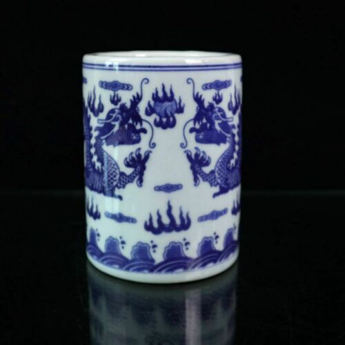 Chinese Oude Porselein Blauw En Wit Porselein Ssangyong Patroon Pen Houder