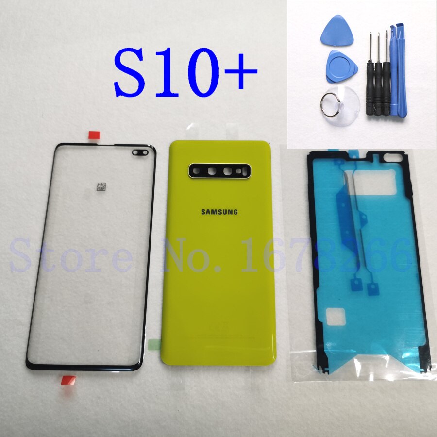 SAMSUNG Galaxy S10 Plus S10e S10 G970 G973 G975 G973F Front Touch Panel Outer Lens + Rear Battery Door Back Glass Housing Cover: S10 Plus yellow