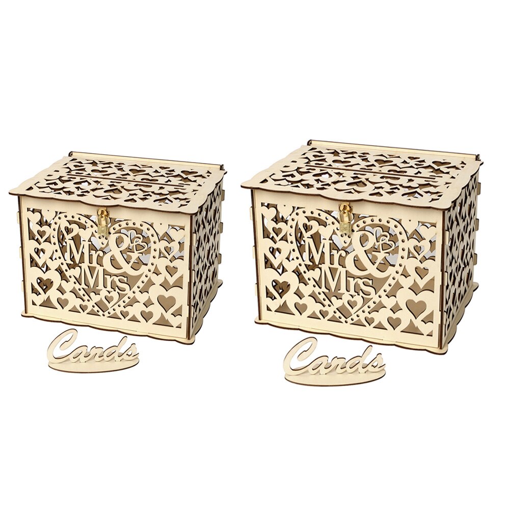 Wood Wedding Card Box DIY Mr Mrs Supplies Couple Deer Hollow Love Pattern Wedding Supply