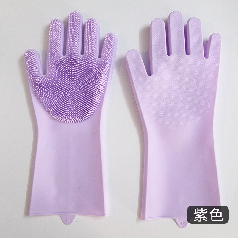 Plus velours silicone gants de vaisselle multifonctionnel étanche nettoyage ménage gants coréen cuisine brossage gants: pulple / Thin
