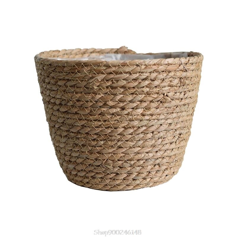 nordisch Handgemachte Stroh Lagerung Korb drinnen draussen Blumentopf Pflanze Container Hause Wohnzimmer Dekoration S19 20: Braun / M