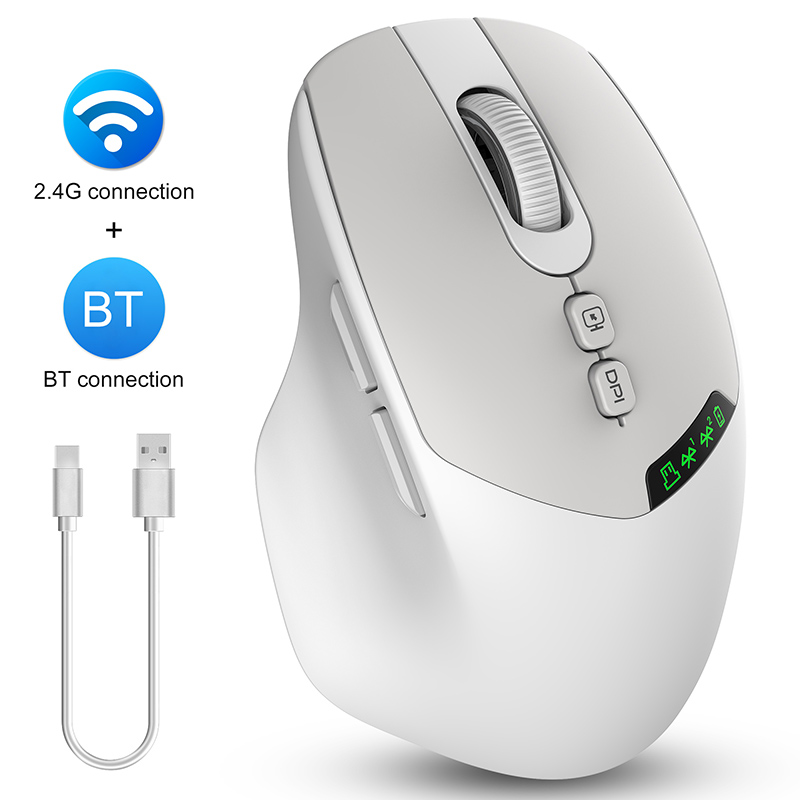 Ratón silencioso inalámbrico con pantalla multifunción, conexión inalámbrica de modo Dual Bluetooth ajustable APAYADO DPI para juegos: Gris