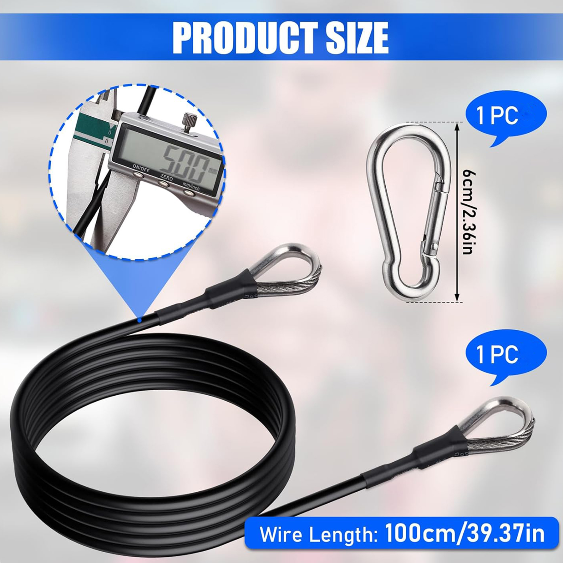 Extensor de cable de gimnasio resistente de 5 mm de espesor Accesorio de cuerda de extensión de 39/59 pulgadas Compatible con accesorios de gimnasio en casa