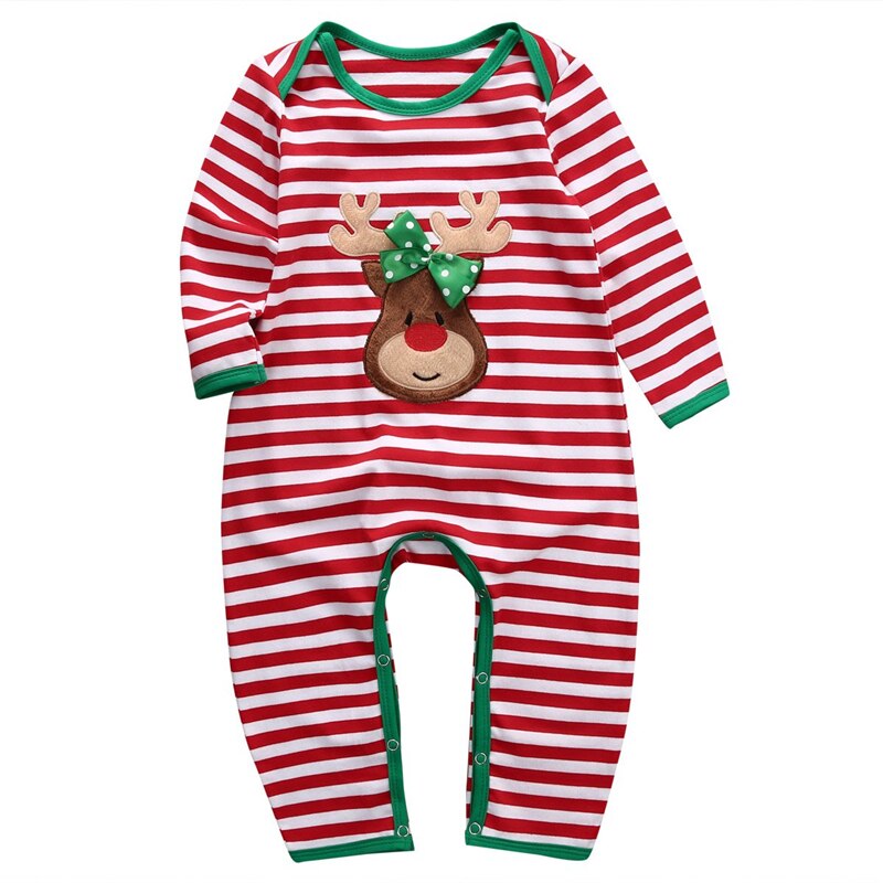 Baby Unisex Deer Xmas Romper Newborn Baby Boys Girls Christmas Romper Long Sleeve Body Suit Bebes Stripe Jumpsuit: Girls / 6M