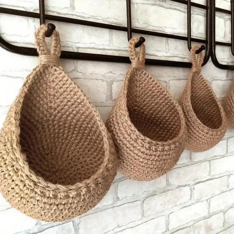 Hand-woven Basket Vegetable Fruit Basket Net Pocket Kitchen Hanging Net Pocket Rattan Storage Baskets Plant Flower Container