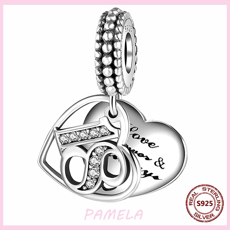 PAMELA 925 Sterling Silber Neue Arabischen Ziffern Charme 16 18 21 40 50 60 Perlen DIY Für Original Anhänger Armbinde schmuck Für Frauen: YBT755-18