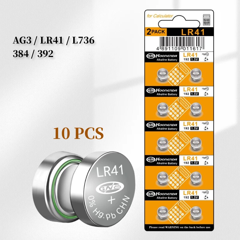 10 stk  ag3 1.55v alkalisk knap batteri  ag3 192 lr41 sr41sw l736 møntcelle knap batterier til ure legetøj: Default Title