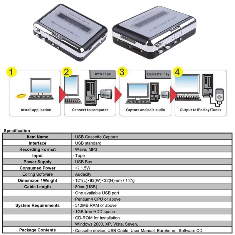 Usb Cassette Player Tape Naar Pc Oude Cassette Naar MP3 Format Converter Audio Recorder Capture Walkman Met Auto Reverse