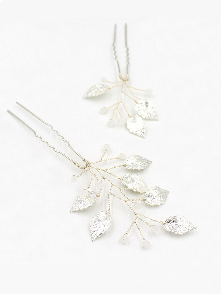 Accesorios para el cabello de decoración para boda, conjunto de pasadores de pelo hechos a mano con hojas Vintage de plata y oro, tocado de novia para y banquete: Plata