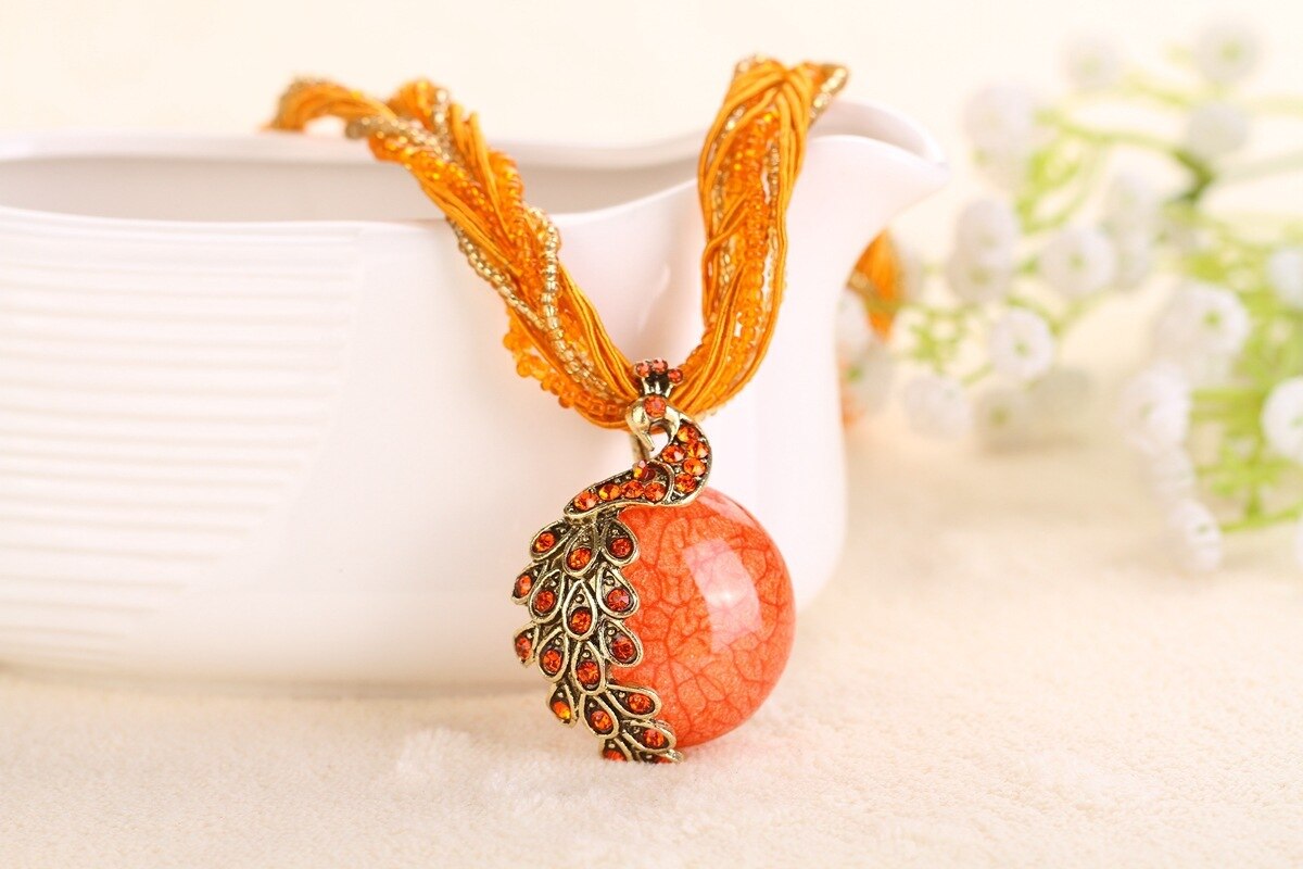 Aankomst Legering Pauw Accessoires Multi Color Ketting Bohemen Persoonlijkheid Overdrijving Ketting: orange