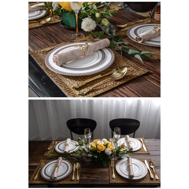 Servilleteros, servilleteros elegantes de alce dorado para la configuración del lugar, bodas, Navidad, Acción de Gracias, mesa de comedor de cocina para el hogar 8 Uds.