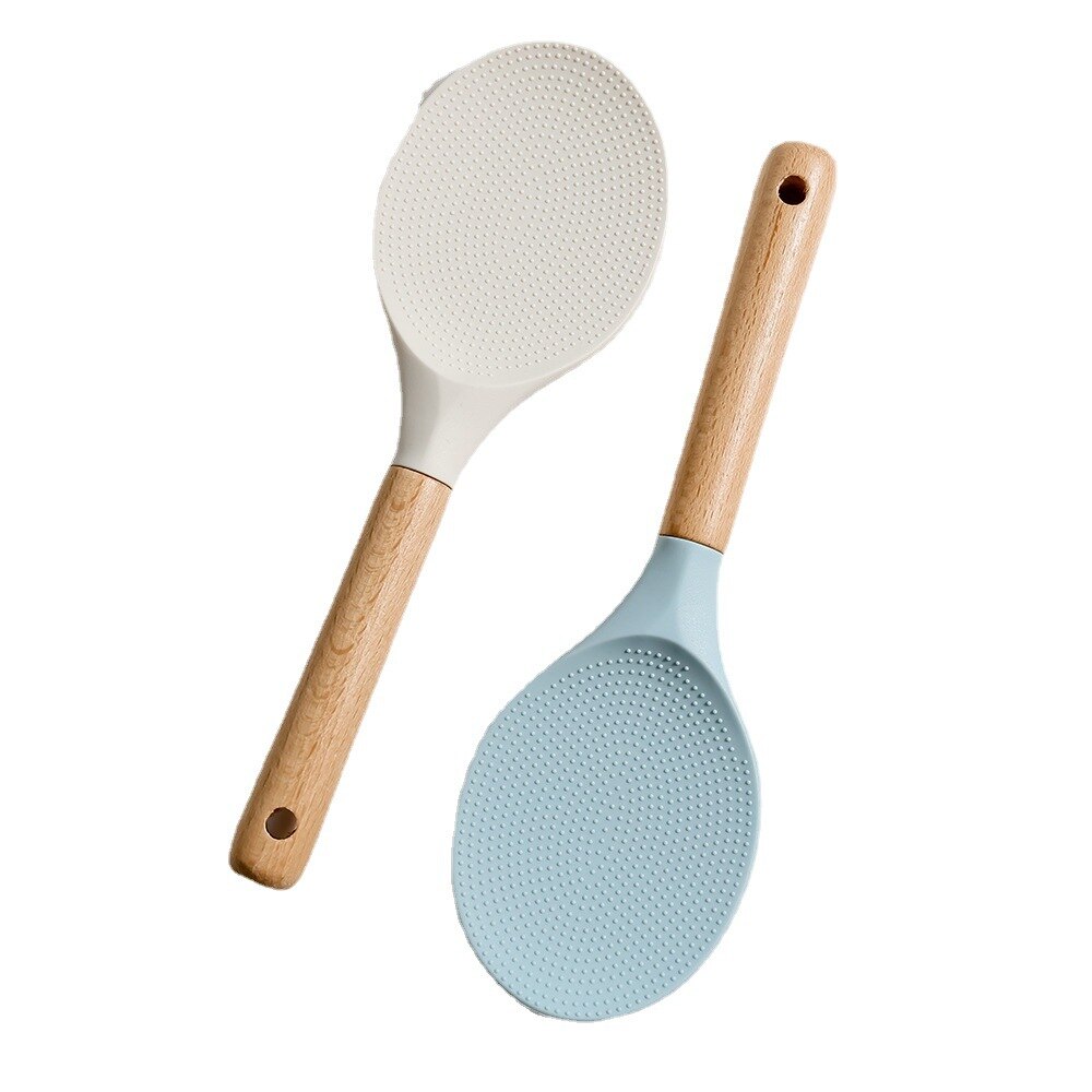Utensilios de cocina simples de estilo japonés, cuchara de silicona para arroz, cuchara antiadherente, pala para arroz, herramientas con mango de madera ZB643