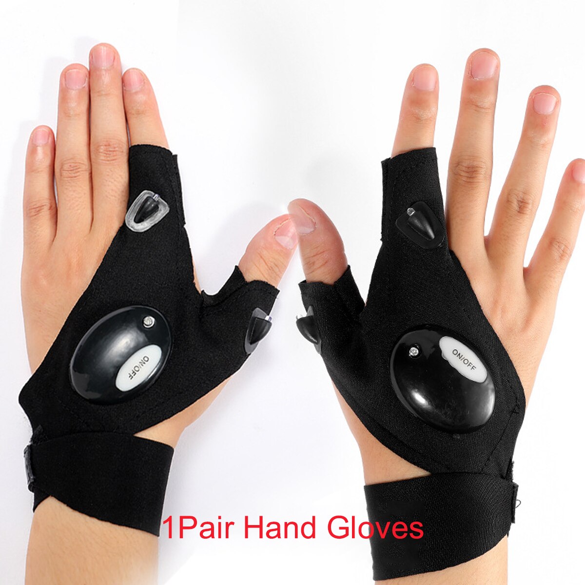 Guante con linterna LED para hombre, guantes sin dedos con correa mágica para exteriores, reparación de automóviles, pesca, Camping, herramienta de rescate para ciclismo en la oscuridad: 1pair gloves