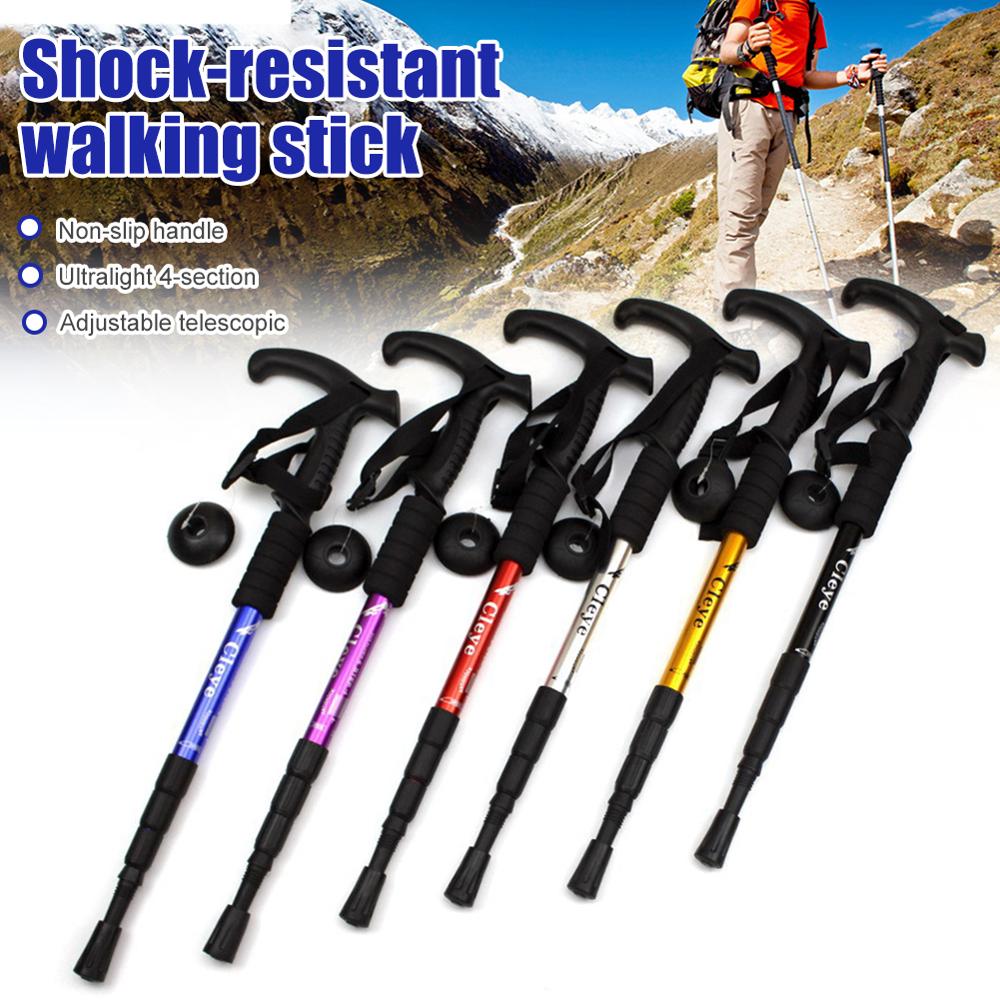 55-110cm Camping Walking Stick Adjustable Hiking Trekking Pole Telescopic Foldable 4-section Shock Outdoor Trekking Hiking Stick