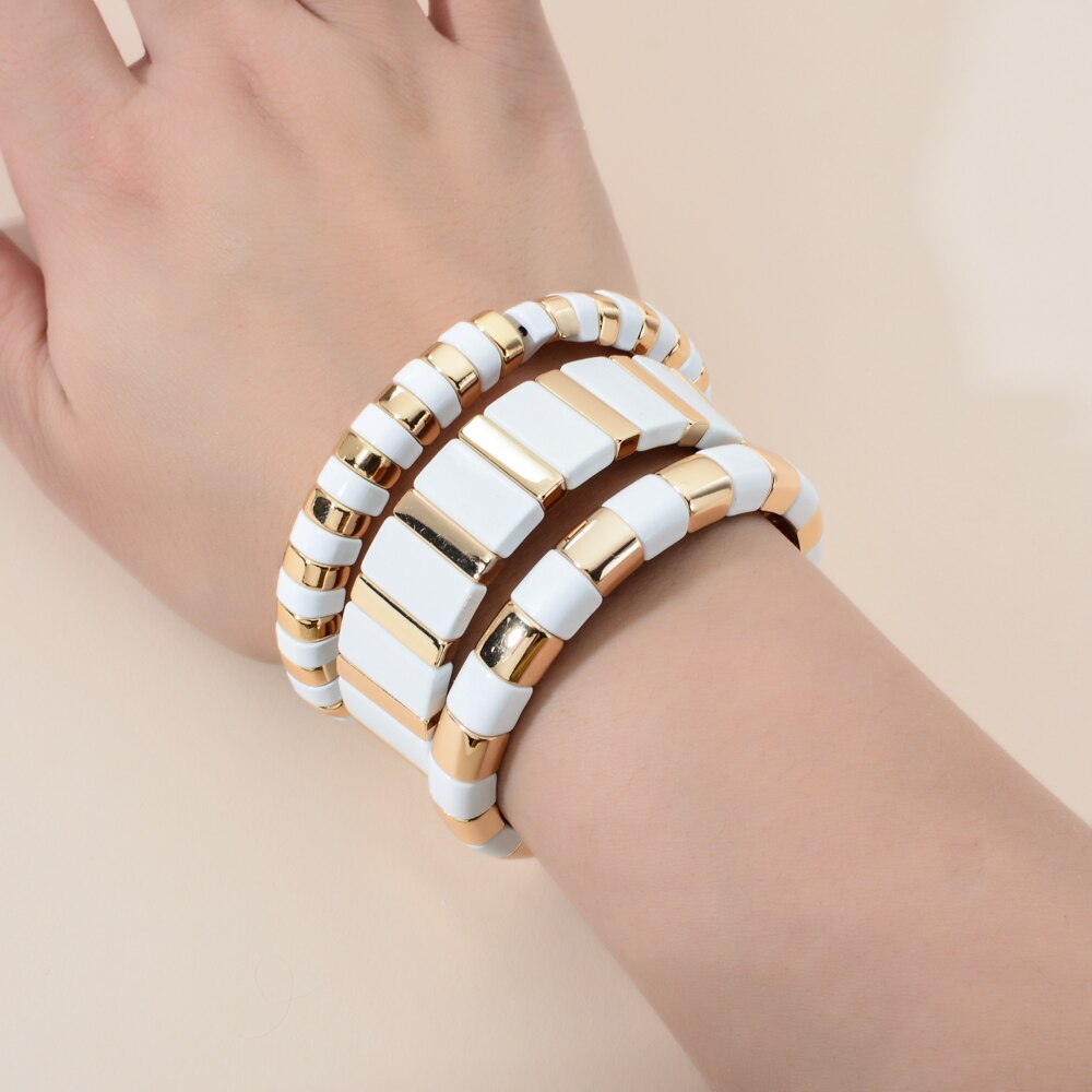 Enamel Bileklik Metal Bohemian Tile Bracelet Stackable Stretch Bracelets Men Women Beads Bracelet accesorios mujer